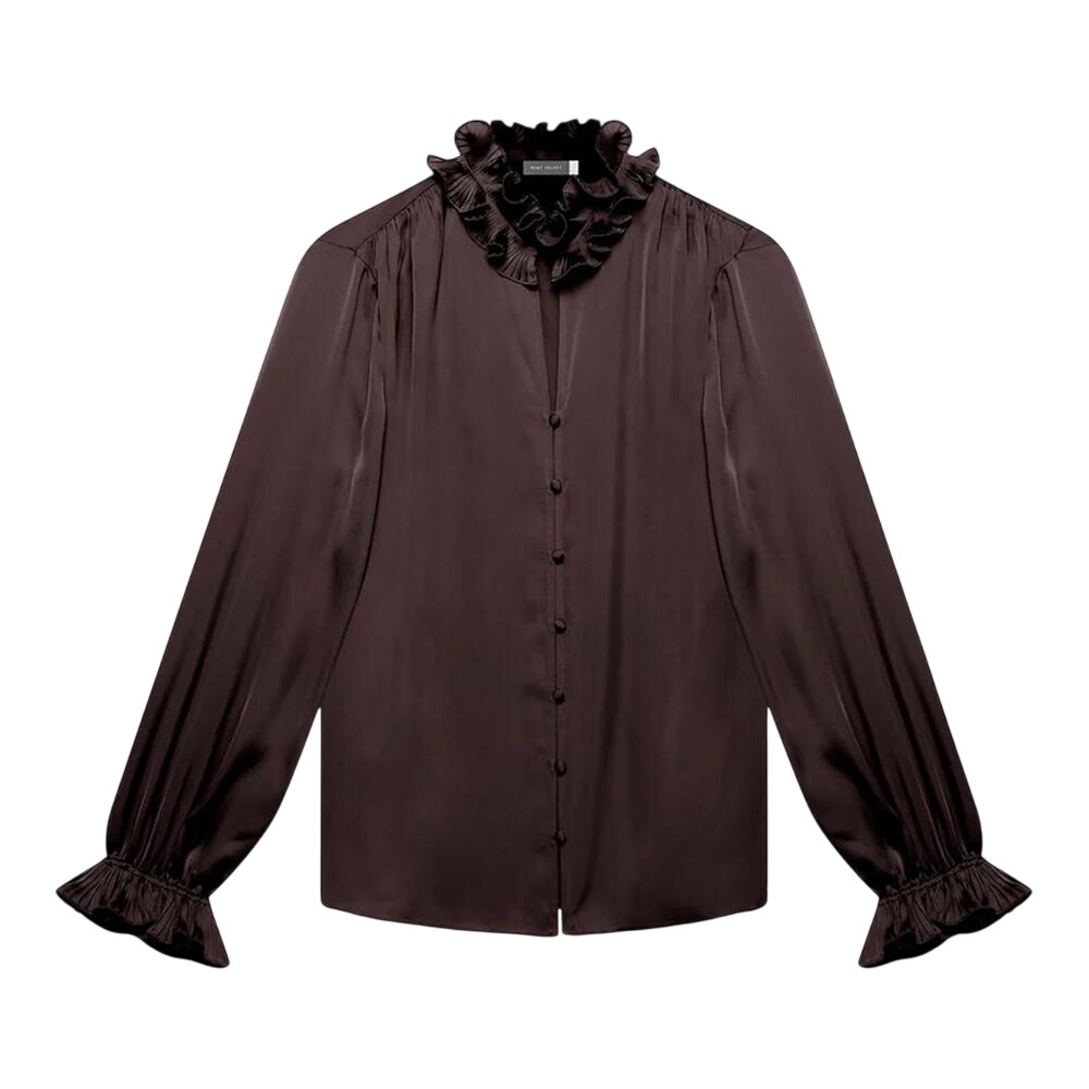 Mint Velvet Brown Ruffle Satin Blouse